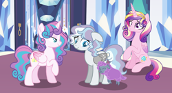 Size: 4912x2679 | Tagged: safe, artist:gallantserver, imported from derpibooru, princess cadance, princess flurry heart, oc, oc:jelly beans, oc:winter solstice, oc:winter solstice (gallantserver), pegasus, pony, sheep, adopted offspring, amputee, artificial wings, augmented, floppy ears, offspring, older, parent:princess cadance, parent:shining armor, parents:shiningcadance, prosthetic limb, prosthetic wing, prosthetics, tiny ewes, wings