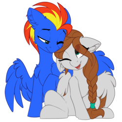 Size: 1317x1317 | Tagged: safe, artist:airfly-pony, imported from derpibooru, oc, oc only, oc:scarlett drop, oc:wing hurricane, pegasus, pony, derpibooru community collaboration, 2021 community collab, female, looking at each other, male, mare, oc x oc, pegasus oc, scarricane, shipping, simple background, stallion, straight, transparent background