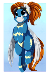 Size: 2400x3509 | Tagged: safe, artist:pridark, imported from derpibooru, oc, oc only, oc:sky chase, pegasus, pony, clothes, commission, cute, goggles, high res, ocbetes, solo, uniform, wonderbolts uniform