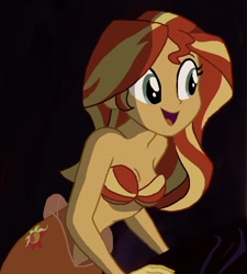 Size: 914x1015 | Tagged: safe, artist:zarxnos, edit, imported from derpibooru, sunset shimmer, human, mermaid, fanfic:sunset shimmer discovers her feet, equestria girls, adorasexy, bare shoulders, bra, breasts, cleavage, close-up, clothes, crossover, cute, female, happy, humanized, mermaid tail, mermaidized, seashell, seashell bra, sexy, shimmerbetes, solo, solo female, species swap, strapless bikini, strapless bra, stupid sexy sunset shimmer, the little mermaid, underwear