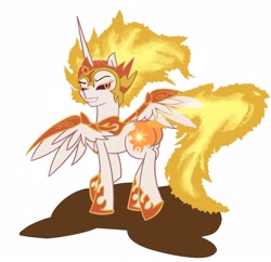 Size: 2048x1983 | Tagged: safe, artist:khaki-cap, imported from derpibooru, daybreaker, princess celestia, alicorn, pony, ass, butt, cutie mark, daybutt, female, fire, kinky, looking at you, looking back, looking back at you, mane of fire, mare, plot, poll, rear view, results, simple background, solo, spread wings, thicc ass, twitter link, white background, wings