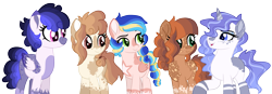 Size: 3752x1302 | Tagged: safe, artist:fcrestnymph, imported from derpibooru, oc, oc only, earth pony, pegasus, pony, unicorn, female, mare, simple background, transparent background