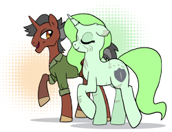 Size: 1280x983 | Tagged: safe, artist:8bitcolor, artist:askmerriweatherauthor, imported from derpibooru, oc, oc only, oc:merriweather, oc:techno wizard, pony, unicorn, female, male, mare, simple background, stallion, transparent background