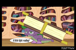 Size: 640x426 | Tagged: safe, edit, edited screencap, editor:teren rogriss, imported from derpibooru, screencap, spike, dragon, the crystal empire, book, golden oaks library