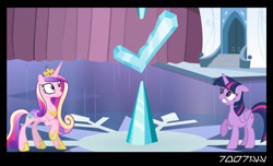 Size: 1288x782 | Tagged: safe, artist:sketchmcreations, edit, edited screencap, editor:teren rogriss, imported from derpibooru, screencap, princess cadance, twilight sparkle, alicorn, pony, the crystalling, check mark, crystal empire, raised hoof, sisters-in-law, twilight sparkle (alicorn)