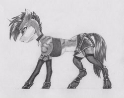 Size: 3062x2430 | Tagged: safe, artist:joestick, imported from derpibooru, oc, oc only, pony, unicorn, clothes, female, mare, monochrome, shoes, socks, stockings, thigh highs, traditional art
