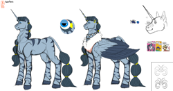 Size: 5000x2627 | Tagged: safe, artist:anelaponela, imported from derpibooru, queen parabola, alicorn, spider, zebra, zebra alicorn, cutie mark, ear fluff, ear piercing, horn, horn jewelry, jewelry, necklace, piercing, redesign, reference, reference sheet, simple background, smiling, transparent background, two toned wings, wings