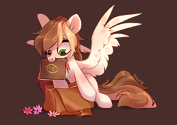 Size: 4093x2894 | Tagged: safe, artist:shore2020, imported from derpibooru, oc, oc only, pegasus, pony, bag, book, female, mare, mouth hold, saddle bag, solo