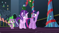 Size: 1920x1080 | Tagged: safe, imported from derpibooru, screencap, spike, starlight glimmer, twilight sparkle, alicorn, dragon, pony, unicorn, a hearth's warming tail, female, male, mare, twilight sparkle (alicorn), twilight's castle