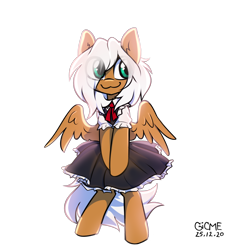 Size: 1518x1648 | Tagged: safe, artist:gicme, imported from derpibooru, oc, oc only, oc:viola pens, pegasus, pony, :3, big eyes, bipedal, clothes, cosplay, costume, cute, eye clipping through hair, maid, simple background, solo, transparent background