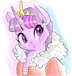 Size: 1022x1080 | Tagged: safe, artist:smirk, imported from derpibooru, twilight sparkle, pony, bust, cape, cloak, clothes, crown, female, jewelry, mare, princess, regalia, royalty, solo
