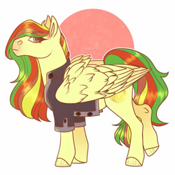 Size: 900x900 | Tagged: safe, artist:sadelinav, imported from derpibooru, oc, oc only, oc:ember, pegasus, pony, clothes, female, jacket, mare, solo