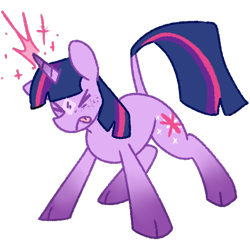 Size: 580x580 | Tagged: safe, artist:britebuck, imported from derpibooru, twilight sparkle, pony, unicorn, cloven hooves, coat markings, eyes closed, facial markings, glowing horn, horn, leonine tail, redesign, simple background, solo, star (coat marking), tongue out, transparent background, unicorn twilight