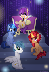 Size: 2045x3000 | Tagged: safe, artist:limedazzle, imported from derpibooru, oc, oc:evenstar gleam, oc:janey, oc:white quartz, pegasus, pony, unicorn, female, magic, male, mare, show accurate, stallion