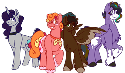 Size: 1700x1000 | Tagged: safe, artist:britebuck, imported from derpibooru, oc, oc only, oc:lumis, oc:mapledrop, oc:peachy keen, oc:space chaser, earth pony, pegasus, unicorn, simple background, transparent background