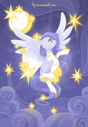 Size: 2500x3565 | Tagged: safe, artist:sonnatora, imported from derpibooru, oc, oc only, pegasus, pony, clothes, crying, flying, jewelry, moon, necklace, night, socks, solo, stars