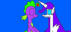 Size: 907x411 | Tagged: safe, artist:devon13168, imported from derpibooru, rarity, spike, alicorn, 1000 hours in ms paint, alicornified, blue background, female, holly, holly mistaken for mistletoe, male, race swap, raricorn, shipping, simple background, sparity, straight