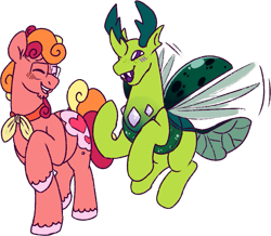 Size: 797x695 | Tagged: safe, artist:britebuck, imported from derpibooru, oc, oc only, oc:peachy keen, oc:wormwood, changeling, earth pony, oc x oc, shipping, simple background, transparent background