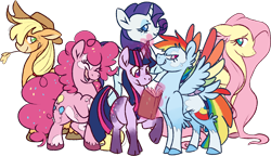 Size: 1344x772 | Tagged: source needed, safe, artist:britebuck, imported from derpibooru, applejack, fluttershy, pinkie pie, rainbow dash, rarity, twilight sparkle, earth pony, pegasus, pony, unicorn, alternate design, bandaid, blue eyeshadow, book, cloven hooves, coat markings, colored ear fluff, colored hooves, colored wings, colored wingtips, cowboy hat, curved horn, ear fluff, eyeshadow, freckles, freckleshy, glowing, glowing horn, hat, hay stalk, hock fluff, horn, leonine tail, levitation, looking at you, magic, magic aura, makeup, mane six, multicolored wings, redesign, simple background, smiling, smiling at you, spread wings, stetson, tail, telekinesis, transparent background, unicorn twilight, unshorn fetlocks, wings