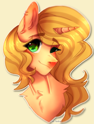 Size: 821x1083 | Tagged: safe, imported from derpibooru, oc, oc only, oc:carrot leah, oc:leah, pony, unicorn, ear piercing, earring, female, jewelry, looking at you, mare, piercing, simple background, solo