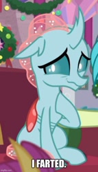 Size: 500x873 | Tagged: safe, edit, edited screencap, imported from derpibooru, screencap, ocellus, changedling, changeling, the hearth's warming club, cropped, fart, female, hoof on chest, implied farting, offscreen character, solo focus