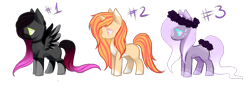 Size: 1400x496 | Tagged: safe, artist:minelvi, imported from derpibooru, oc, oc only, earth pony, pegasus, pony, unicorn, base used, earth pony oc, female, floral head wreath, flower, horn, mare, pegasus oc, simple background, transparent background, unicorn oc, wings