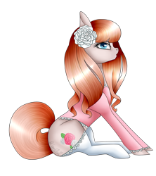 Size: 1067x1200 | Tagged: safe, artist:minelvi, imported from derpibooru, oc, oc only, earth pony, pony, clothes, earth pony oc, eyelashes, flower, flower in hair, rose, simple background, sitting, socks, transparent background