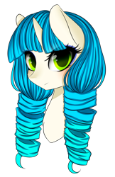 Size: 1720x2660 | Tagged: safe, artist:riariirii2, imported from derpibooru, oc, oc only, oc:pastel aquamarine, pony, unicorn, bust, drill hair, eyelashes, horn, simple background, solo, transparent background, unicorn oc