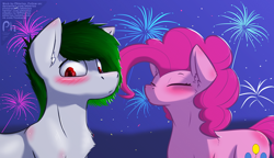 Size: 4000x2300 | Tagged: safe, artist:phlerius, imported from derpibooru, pinkie pie, oc, pony, canon x oc, digital art, duo, fireworks, my little pony, shipping