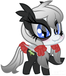 Size: 2000x2300 | Tagged: safe, artist:magnusmagnum, imported from derpibooru, oc, oc only, oc:bamboo mistshadow, bat pony, bear, panda, panda pony, pony, bat pony oc, bat wings, blushing, bow, chibi, ear fluff, fangs, female, mare, pigtails, simple background, slit eyes, slit pupils, smiling at you, solo, tail bow, transparent background, vector, wings
