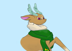 Size: 2100x1500 | Tagged: safe, artist:hemlock conium, imported from derpibooru, cashmere (tfh), deer, reindeer, them's fightin' herds, bust, clothes, community related, female, portrait, scarf, simple background, solo