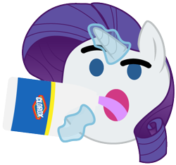 Size: 480x450 | Tagged: safe, artist:magnusmagnum, imported from derpibooru, rarity, pony, unicorn, bleach, clorox, drinking bleach, emote, magic, rarityposting, shitposting, simple background, solo, too dumb to live, transparent background