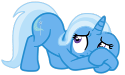 Size: 1274x768 | Tagged: safe, artist:gmaplay, imported from derpibooru, trixie, pony, unicorn, to where and back again, ass up, butt, ears back, female, flank, floppy ears, mare, scared, simple background, solo, transparent background
