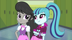 Size: 1000x563 | Tagged: safe, artist:3d4d, imported from derpibooru, octavia melody, sonata dusk, equestria girls, female, lesbian, looking at each other, palindrome get, shipping, sontavia