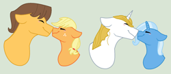 Size: 1490x642 | Tagged: safe, artist:jadeharmony, artist:jadethepegasus, imported from derpibooru, applejack, caramel, prince blueblood, trixie, bluetrix, carajack, female, male, shipping, straight