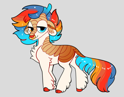 Size: 2800x2200 | Tagged: safe, artist:loryska, imported from derpibooru, oc, oc only, kirin, floppy ears, gray background, magical lesbian spawn, offspring, parent:autumn blaze, parent:vinyl scratch, simple background, solo