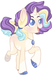 Size: 1024x1475 | Tagged: safe, artist:ninjagobrony287, imported from derpibooru, oc, oc only, oc:dazzling opal, pony, unicorn, coat markings, colored hooves, colored pupils, female, horn, jewelry, magical lesbian spawn, mare, missing limb, necklace, offspring, parent:applejack, parent:starlight glimmer, parents:glimmerjack, simple background, socks (coat marking), socks (coat markings), solo, transparent background, unicorn oc