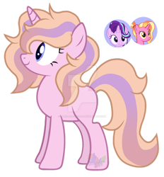 Size: 1024x1102 | Tagged: safe, artist:blues-edits, artist:pure-blue-heart, imported from derpibooru, luster dawn, starlight glimmer, pony, unicorn, crack ship offspring, crack shipping, deviantart watermark, female, magical lesbian spawn, mare, obtrusive watermark, offspring, parent:luster dawn, parent:starlight glimmer, shipping, simple background, transparent background, watermark