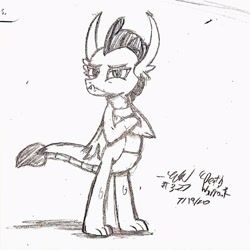 Size: 1600x1600 | Tagged: safe, artist:johnerose126, imported from derpibooru, smolder, dragon, monochrome, solo, traditional art