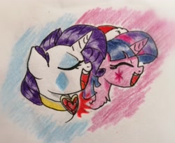 Size: 2954x2418 | Tagged: safe, artist:c.a.m.e.l.l.i.a, imported from derpibooru, rarity, twilight sparkle, pony, cute, hearth's warming eve, singing, traditional art