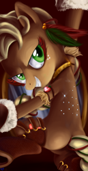 Size: 1024x1980 | Tagged: safe, artist:kyle23emma, imported from derpibooru, applejack, earth pony, pony, boot, bracelet, carnaval, crystal, devious smile, ear piercing, earring, fake eyelashes, feather, festival, full body, fur, hatless, jewelry, looking at you, looking back, looking back at you, looking over shoulder, missing accessory, piercing, smiling at you, solo