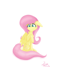 Size: 2900x3800 | Tagged: safe, artist:graphictoxin, artist:toxinagraphica, imported from derpibooru, fluttershy, pegasus, pony, :<, cheek fluff, female, floppy ears, fluffy, high res, lineless, mare, raised hoof, scared, simple background, sitting, solo, white background, wings