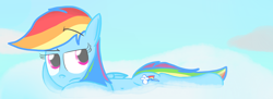 Size: 2048x744 | Tagged: safe, artist:mr-degration, imported from derpibooru, rainbow dash, pegasus, pony, belly button, cloud, female, solo
