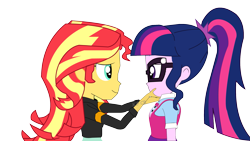 Size: 1921x1081 | Tagged: safe, artist:jcpreactyt, imported from derpibooru, sci-twi, sunset shimmer, twilight sparkle, human, equestria girls, equestria girls (movie), equestria girls series, clothes, couple, female, lesbian, relationship, school uniform, schoolgirl, scitwishimmer, shipping, simple background, sunsetsparkle, together forever, transparent background