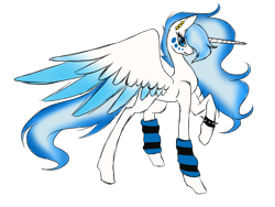 Size: 3200x2400 | Tagged: safe, artist:minelvi, imported from derpibooru, oc, oc only, oc:moon beam, alicorn, pony, alicorn oc, ear piercing, horn, leg warmers, piercing, raised hoof, simple background, spiked wristband, transparent background, wings, wristband