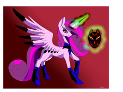 Size: 3200x2400 | Tagged: safe, artist:minelvi, imported from derpibooru, oc, oc only, alicorn, pony, alicorn oc, eyelashes, female, glowing horn, horn, magic, mare, mask, raised hoof, simple background, smiling, solo, telekinesis, transparent background, two toned wings, wings