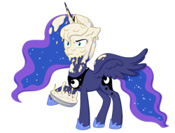 Size: 665x508 | Tagged: safe, artist:dari-commissions, imported from derpibooru, princess luna, alicorn, pony, female, food, luna is not amused, mare, pie, pie in the face, pied, simple background, solo, transparent background, unamused