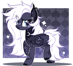 Size: 2456x2209 | Tagged: safe, artist:lazuli, artist:mint-light, imported from derpibooru, oc, oc only, pegasus, pony, base used, constellation, eyelashes, open mouth, pegasus oc, raised hoof, signature, simple background, smiling, solo, transparent background, wings