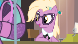 Size: 1920x1080 | Tagged: safe, imported from derpibooru, screencap, grace manewitz, earth pony, pony, rarity takes manehattan, cute, female, glasses, mare, pencil, secretary, solo, typewriter