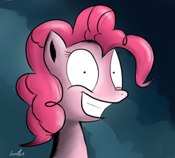 Size: 920x831 | Tagged: safe, artist:lazymort, imported from derpibooru, pinkie pie, pony, bust, crazy face, faic, solo